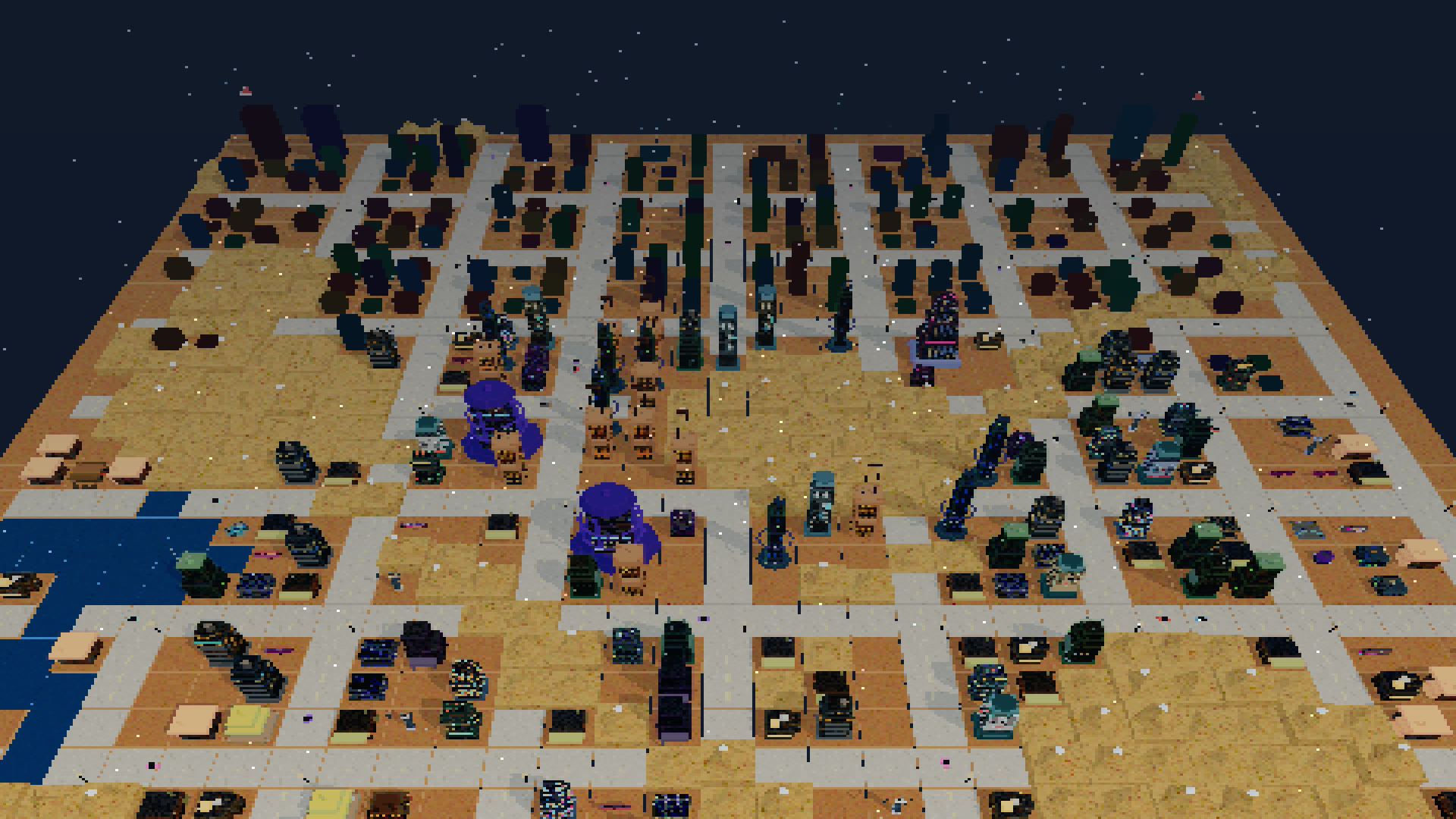 Arcology gameplay — overhead view of the city grid