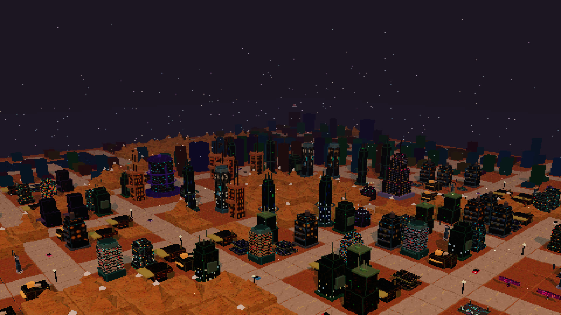 Arcology gameplay — district at sunset
